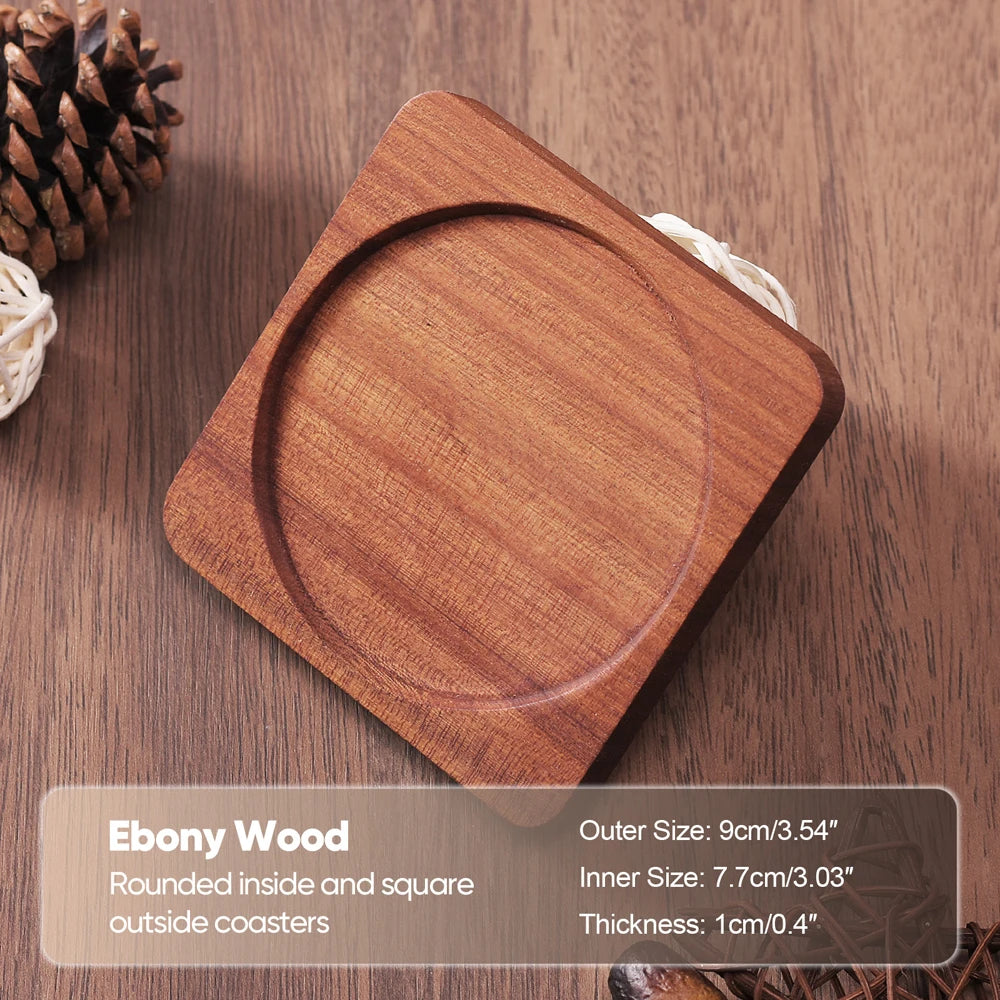 Premium Solid Walnut & Beech Wood Coaster – Round or Square Drink Cup Mat, Heat-Resistant Coffee & Tea Cup Pad, 8.8cm Durable Drink Placemats