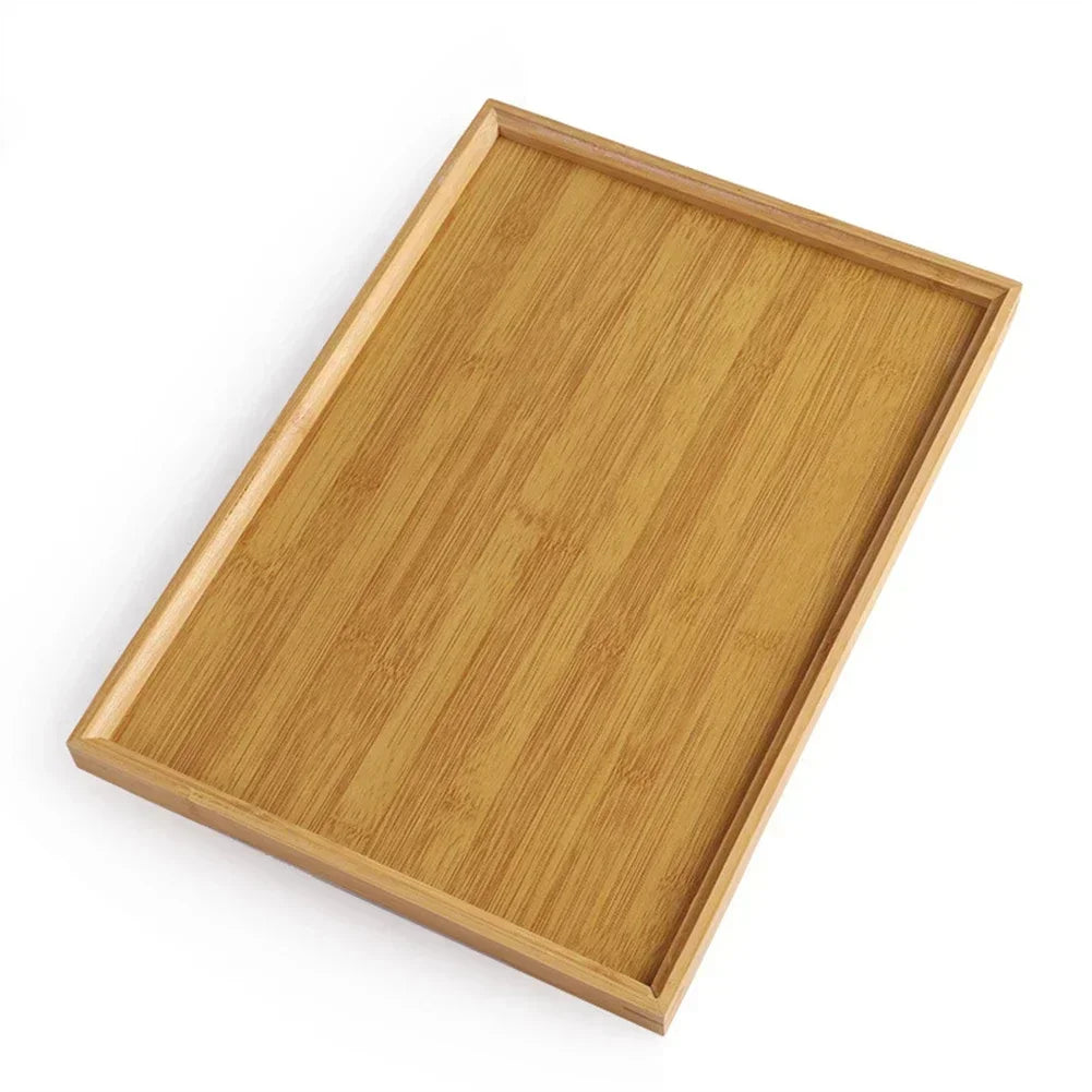 Bamboo Serving Tray - Rectangular Wooden Organizer for Kitchen, Breakfast & Tea - Eco-Friendly & Durable