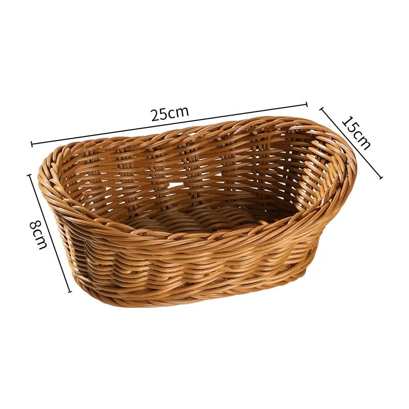 Decorative Woven Storage Basket – Rattan Style Serving Tray for Fruit, Snacks & Kitchen Counter Organizer