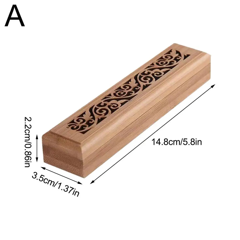 Bamboo Wooden Incense Burner Box - Fireproof Ash Catcher & Storage - 23.5cm Aromatherapy Holder