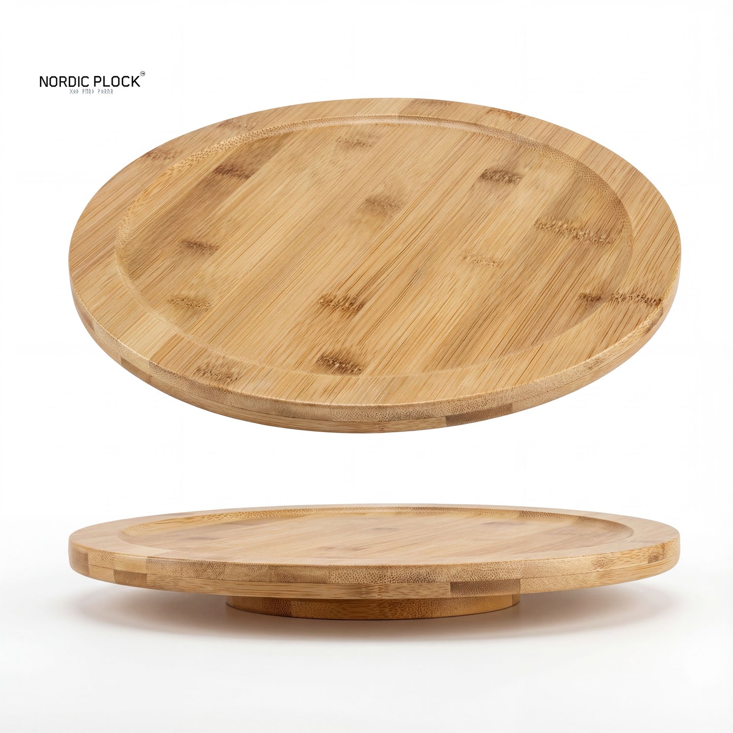 Bamboo Lazy Nordic Plock Turntable with Raised Rim - 360° Rotating Kitchen Organizer & Serving Tray