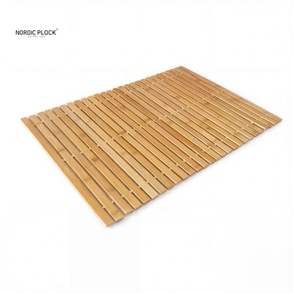 Nodic Plock Bamboo Bath Mat (40x60cm) - Non-Slip, Water Resistant & Rollable Spa Shower Rug