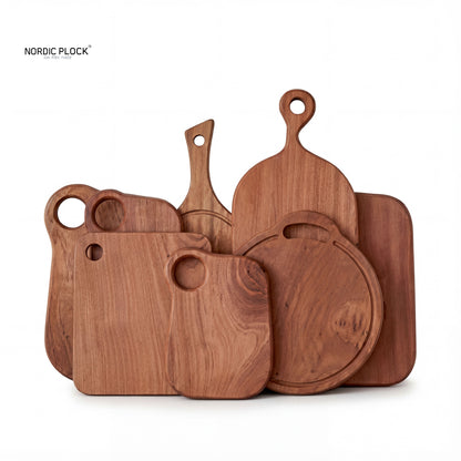 Nordic Creative Acacia Wood Charcuterie Board - Geometric Serving Platter with Handle for Cheese, Pizza & Photo Props