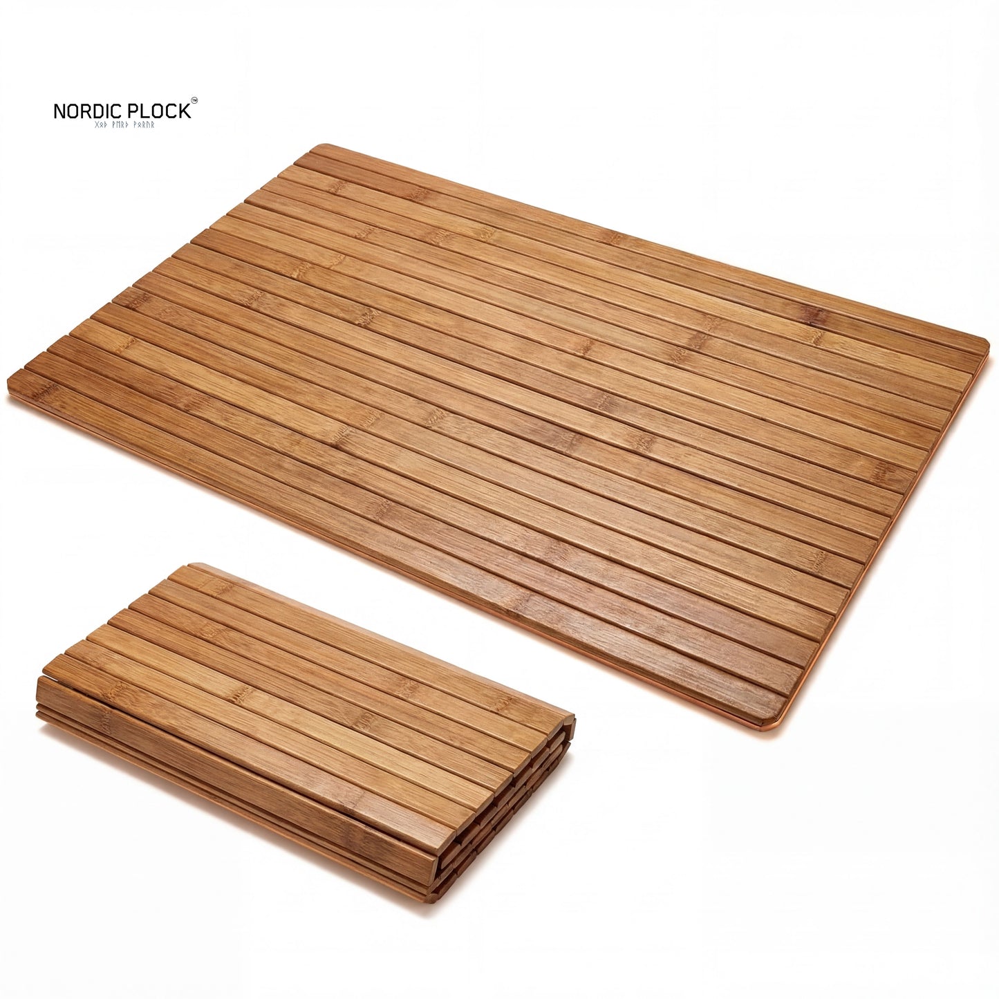 Nodic Plock Bamboo Bath Mat (40x60cm) - Non-Slip, Water Resistant & Rollable Spa Shower Rug