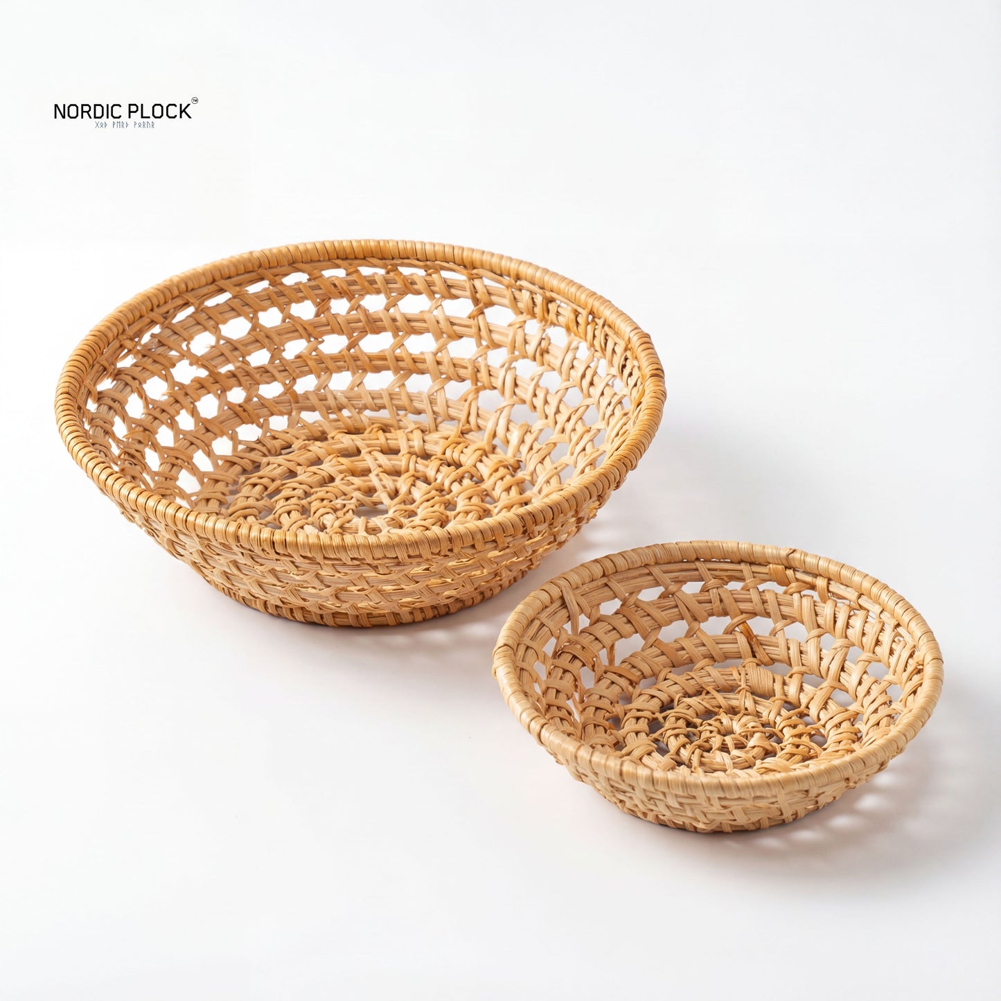 Hand-Woven Rattan Hollow Fruit Basket - Boho Kitchen Storage & Bread Bowl 1Pc