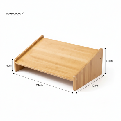 Adjustable Bamboo Under Desk Footrest - Ergonomic 3-Level Height Leg Support for Home Office & Gaming