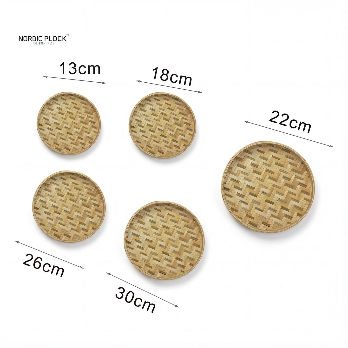 Handwoven Bamboo Winnowing Basket Set (13-30cm) - Rustic Boho Wall Decor & Serving Tray