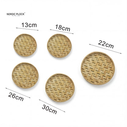 Handwoven Bamboo Winnowing Basket Set (13-30cm) - Rustic Boho Wall Decor & Serving Tray