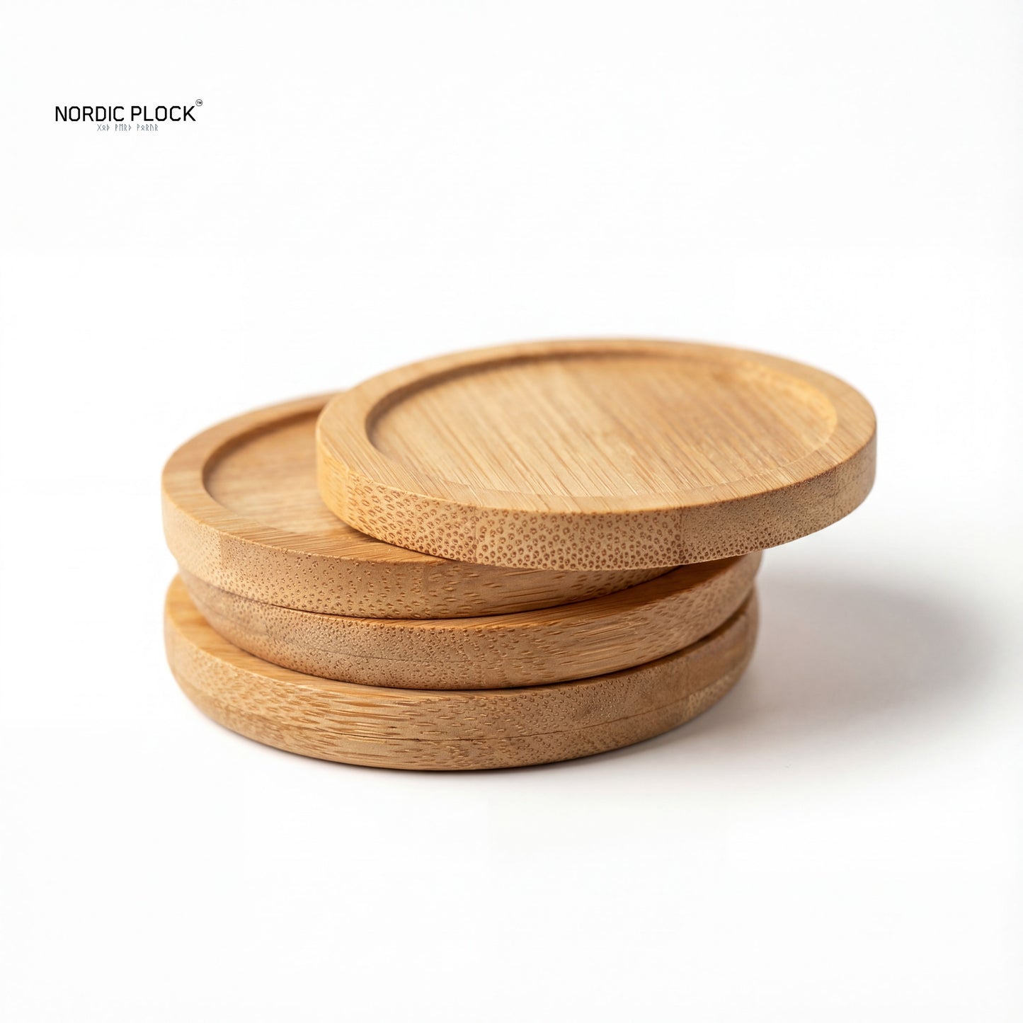 Bamboo Coaster Round Plant Tray - Raised Rim Wooden Saucer - Eco Friendly Cup Holder & Succulent Base