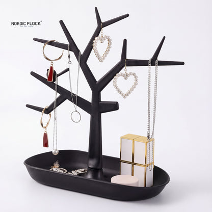 Nordic Tree Jewelry Stand - Black Minimalist Necklace & Earring Organizer Tray