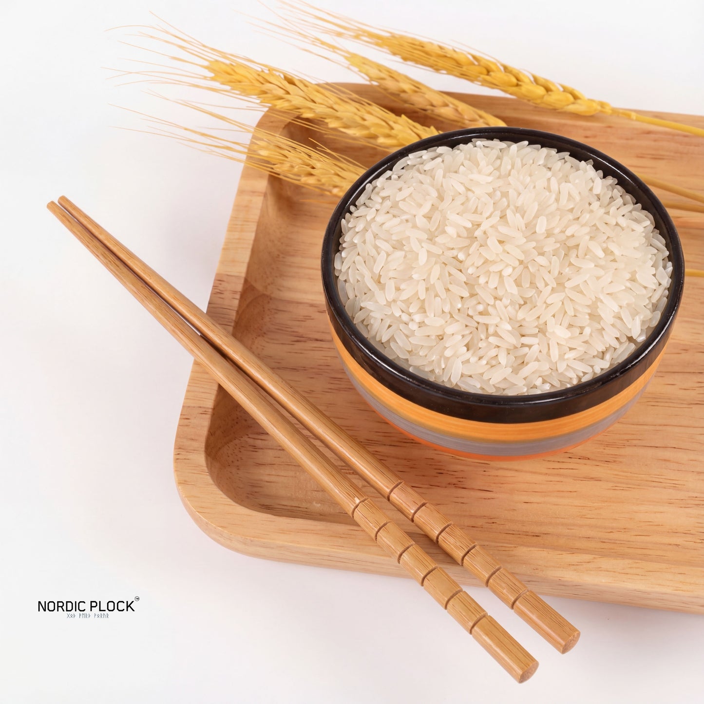 ZenGrip Natural Bamboo Chopsticks 5-Pair Set, Wheat Pattern, 24cm - Reusable Anti-Slip Wooden Cutlery