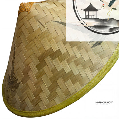 Authentic Bamboo Conical Hat - Traditional Asian Rice Farmer Sun Hat for Gardening, Fishing & Samurai Cosplay - Reinforced Yellow Rim