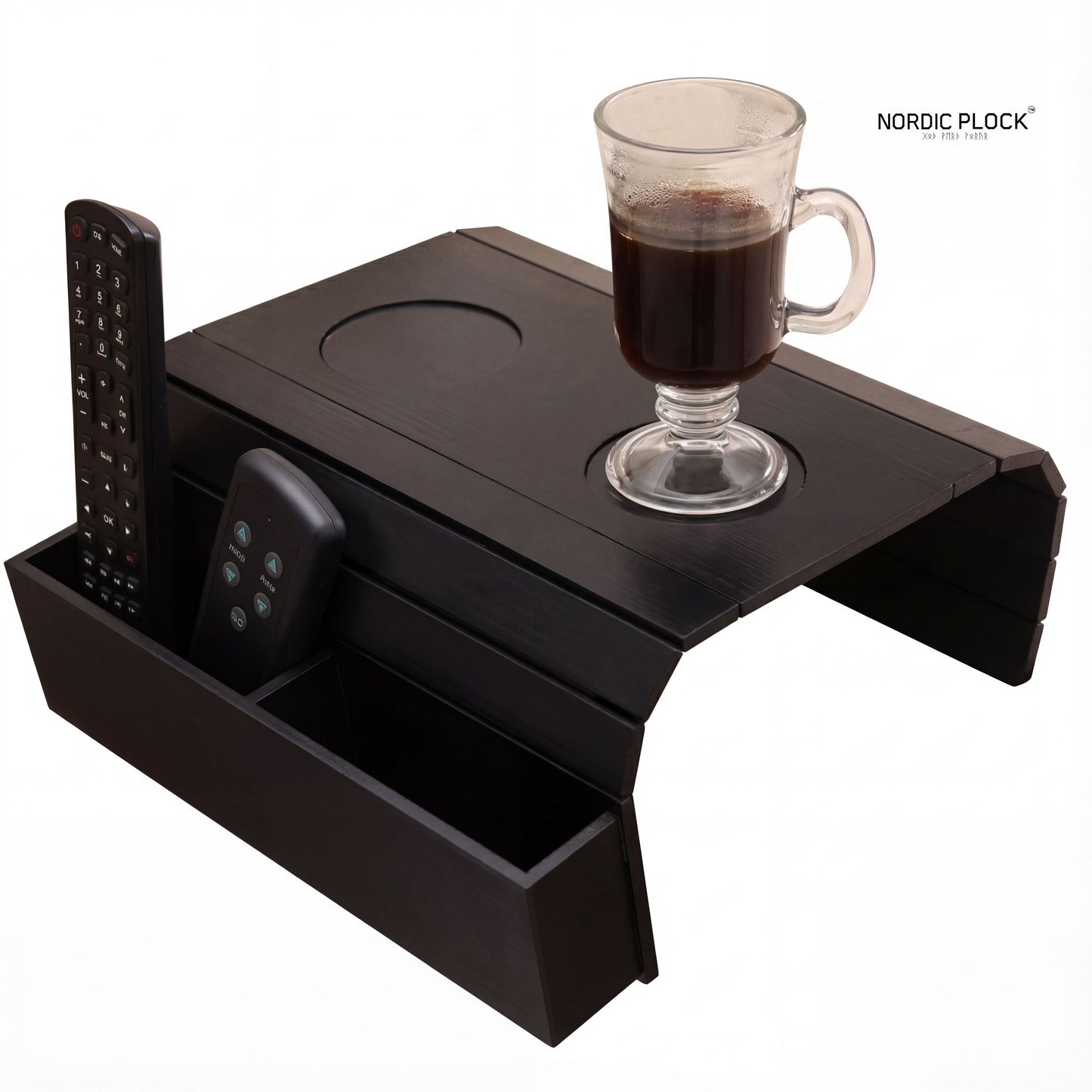 Bamboo Sofa Armrest Tray Organizer - Flexible Couch Table with Phone Holder & Side Pocket