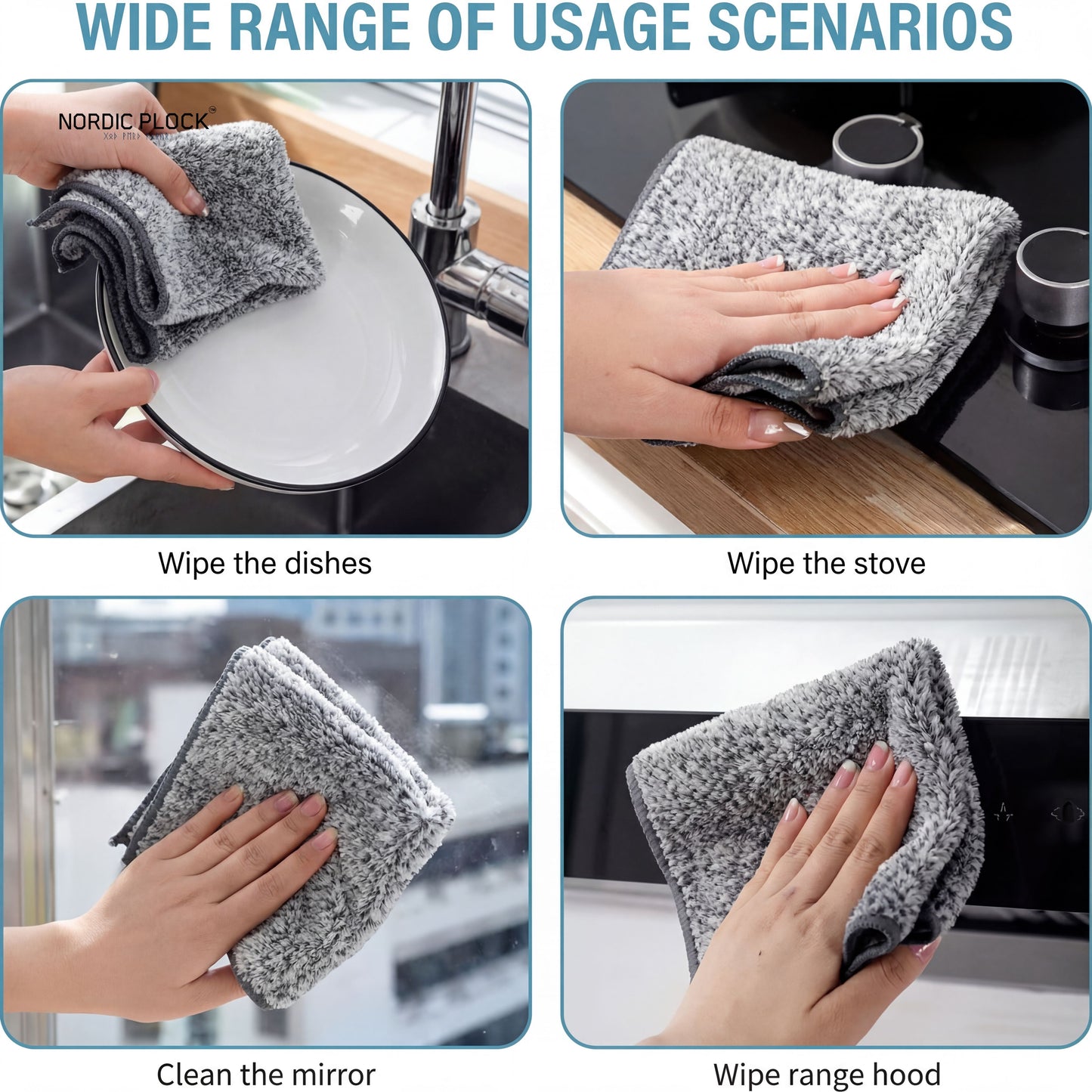 NanoScale Bamboo Coral Fleece Microfiber Dish Cloths (10-Pack) - Ultra Absorbent & Oil-Resistant 25x25cm