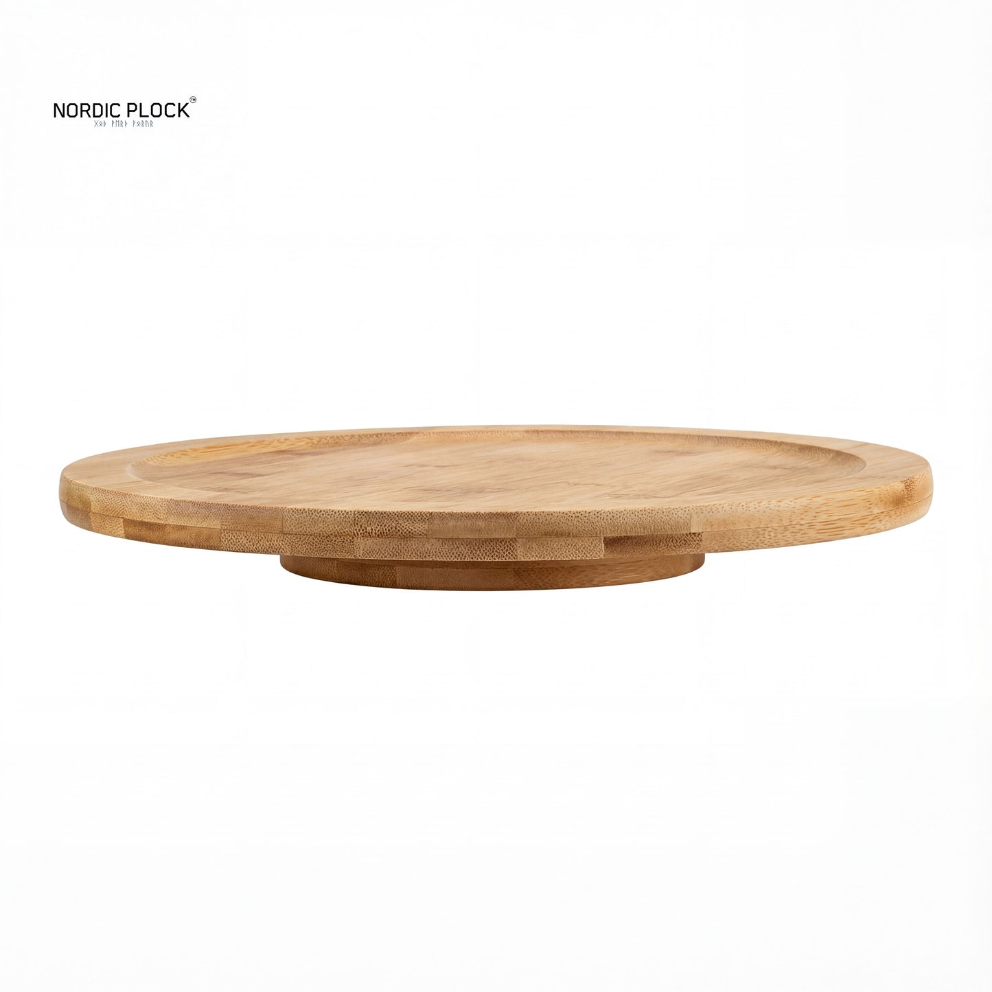 Bamboo Lazy Nordic Plock Turntable with Raised Rim - 360° Rotating Kitchen Organizer & Serving Tray