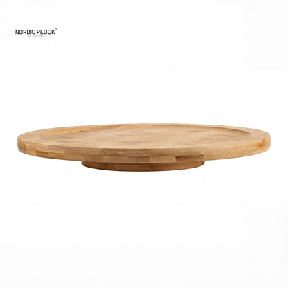 Bamboo Lazy Nordic Plock Turntable with Raised Rim - 360° Rotating Kitchen Organizer & Serving Tray