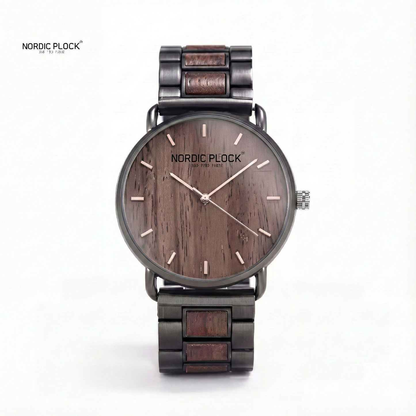 Wooden Watch for man - Zebrawood & Black Stainless Steel - Minimalist Analog Quartz
