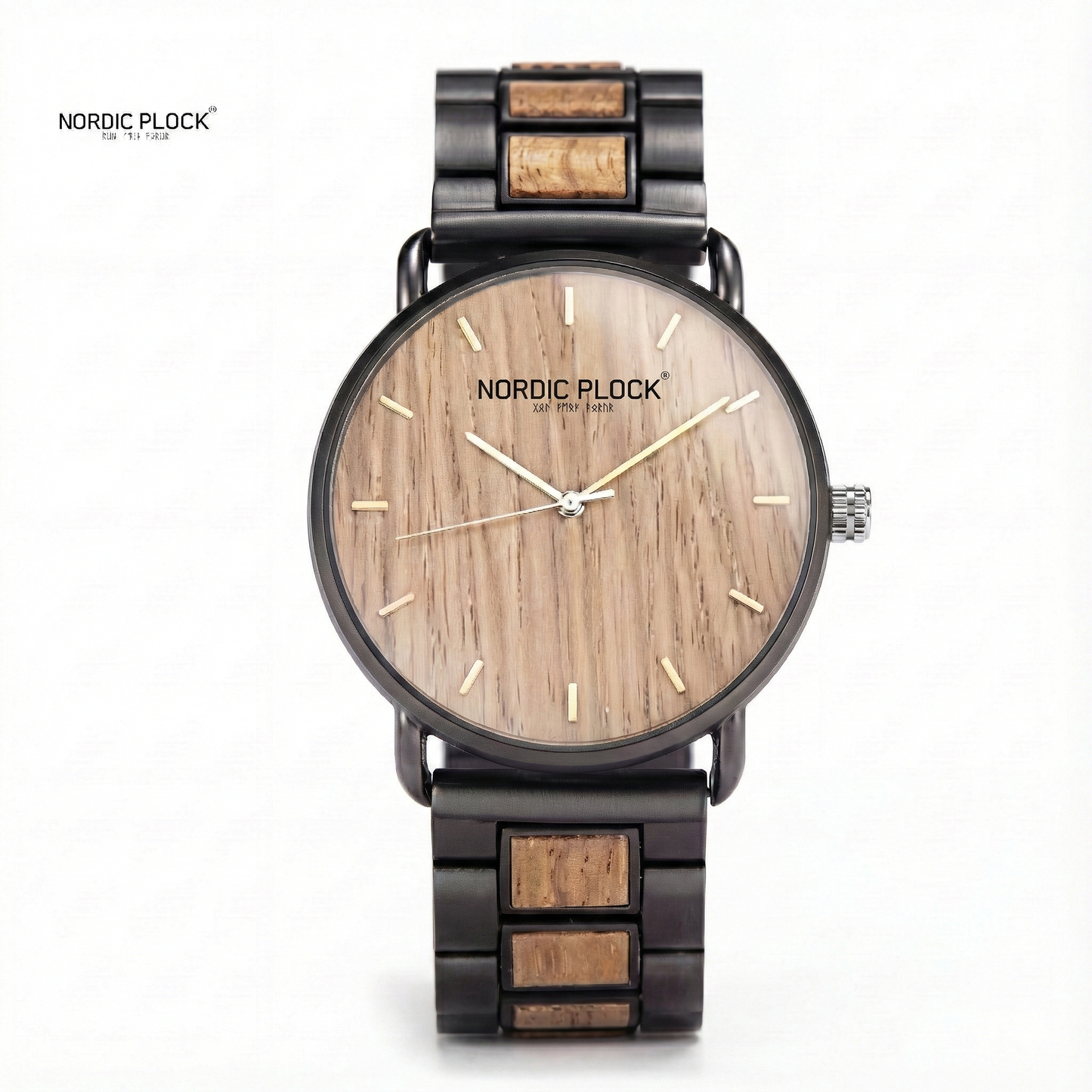 Wooden Watch for man - Zebrawood & Black Stainless Steel - Minimalist Analog Quartz