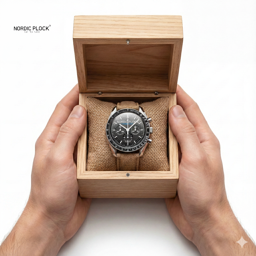 Automatic Mechanical Wood Watch - Unique Half-Blue Dial & Skeleton Gear Design