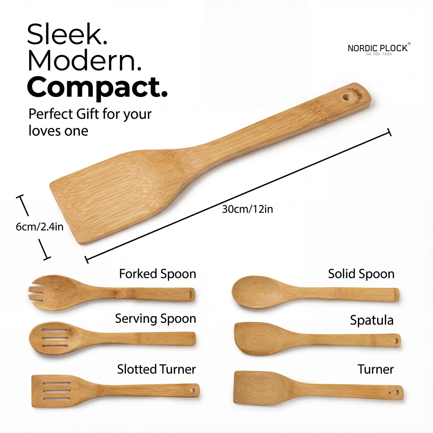 6-Piece Bamboo Kitchen Utensil Set - Organic, Non-Stick Safe & Heat Resistant Cooking Tools