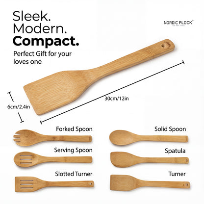 6-Piece Bamboo Kitchen Utensil Set - Organic, Non-Stick Safe & Heat Resistant Cooking Tools