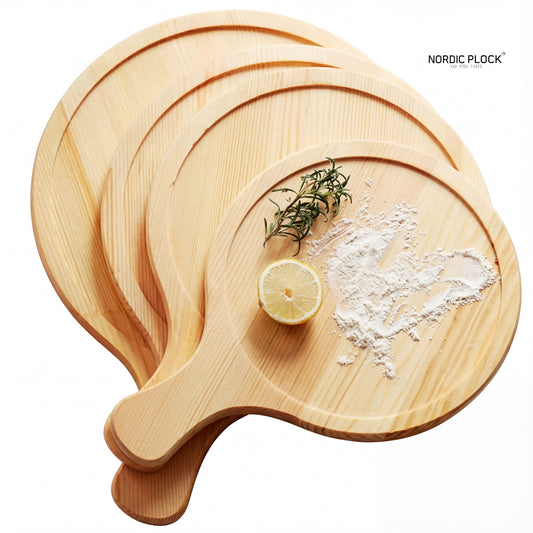 Rustic Pine Wood Pizza Peel & Serving Board (7-14 Inch) - Authentic Kitchenware
