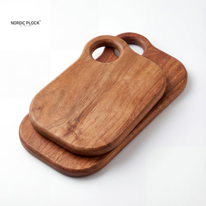 Nordic Creative Acacia Wood Charcuterie Board - Geometric Serving Platter with Handle for Cheese, Pizza & Photo Props
