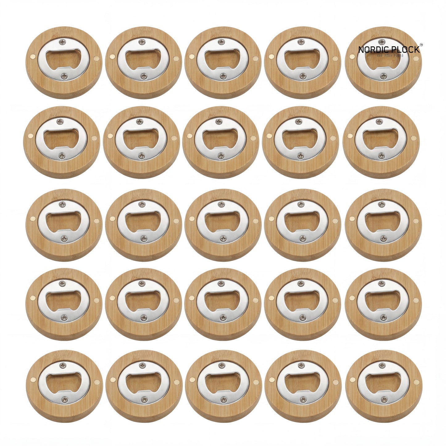 Magnetic Wood Bottle Opener & Fridge Magnet - Eco-Friendly Round Bamboo Cap Catcher - 6.5cm