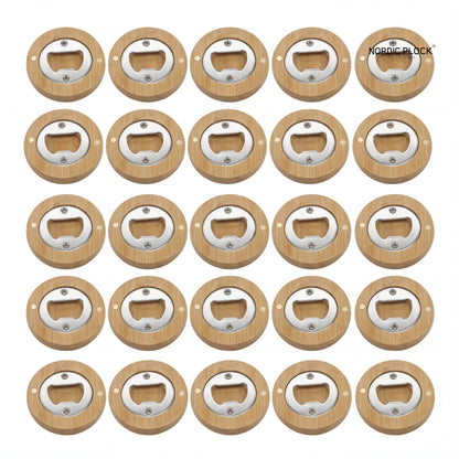 Magnetic Wood Bottle Opener & Fridge Magnet - Eco-Friendly Round Bamboo Cap Catcher - 6.5cm