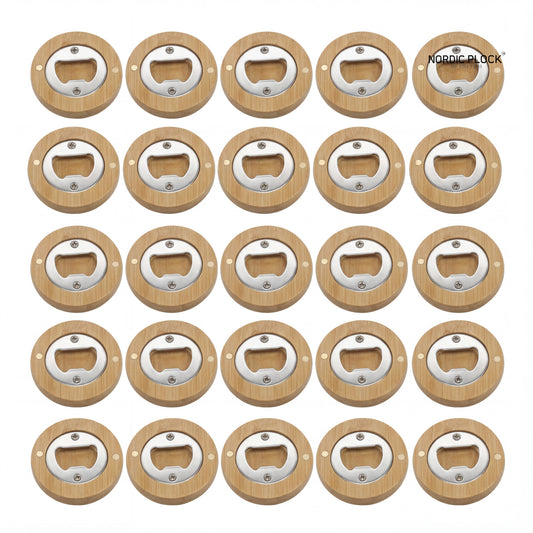 Magnetic Wood Bottle Opener & Fridge Magnet - Eco-Friendly Round Bamboo Cap Catcher - 6.5cm