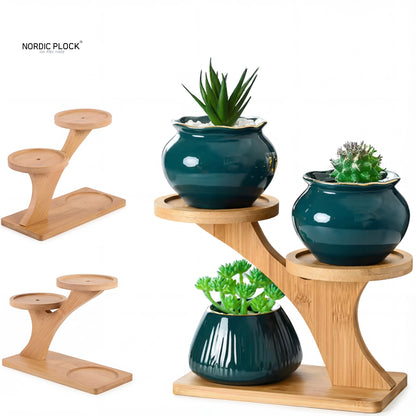 Nordic 3-Tier Bamboo Plant Stand - Desktop Succulent Holder & Organizer - Eco-Friendly Home Decor