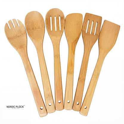 6-Piece Bamboo Kitchen Utensil Set - Organic, Non-Stick Safe & Heat Resistant Cooking Tools