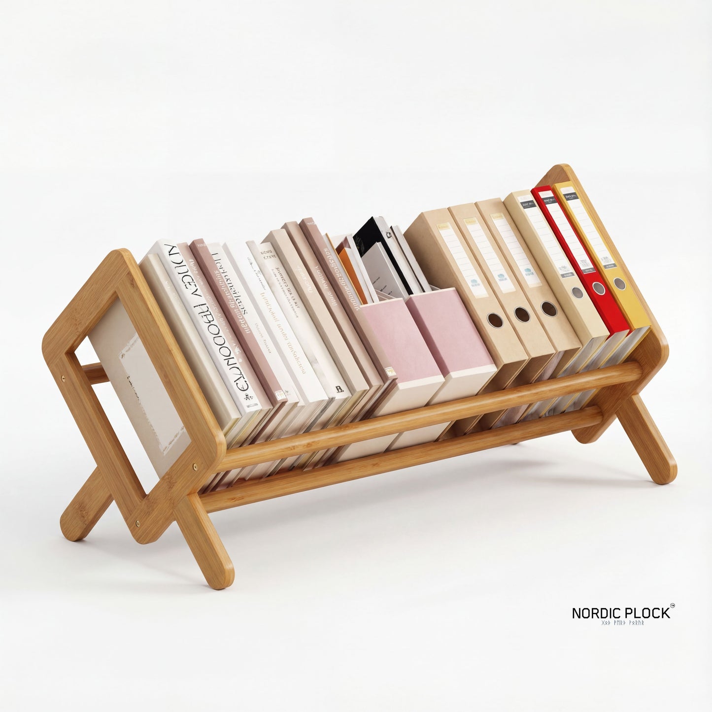 Nordic Bamboo Tilted Desktop Bookshelf - Eco-Friendly Desk Organizer & Display Rack