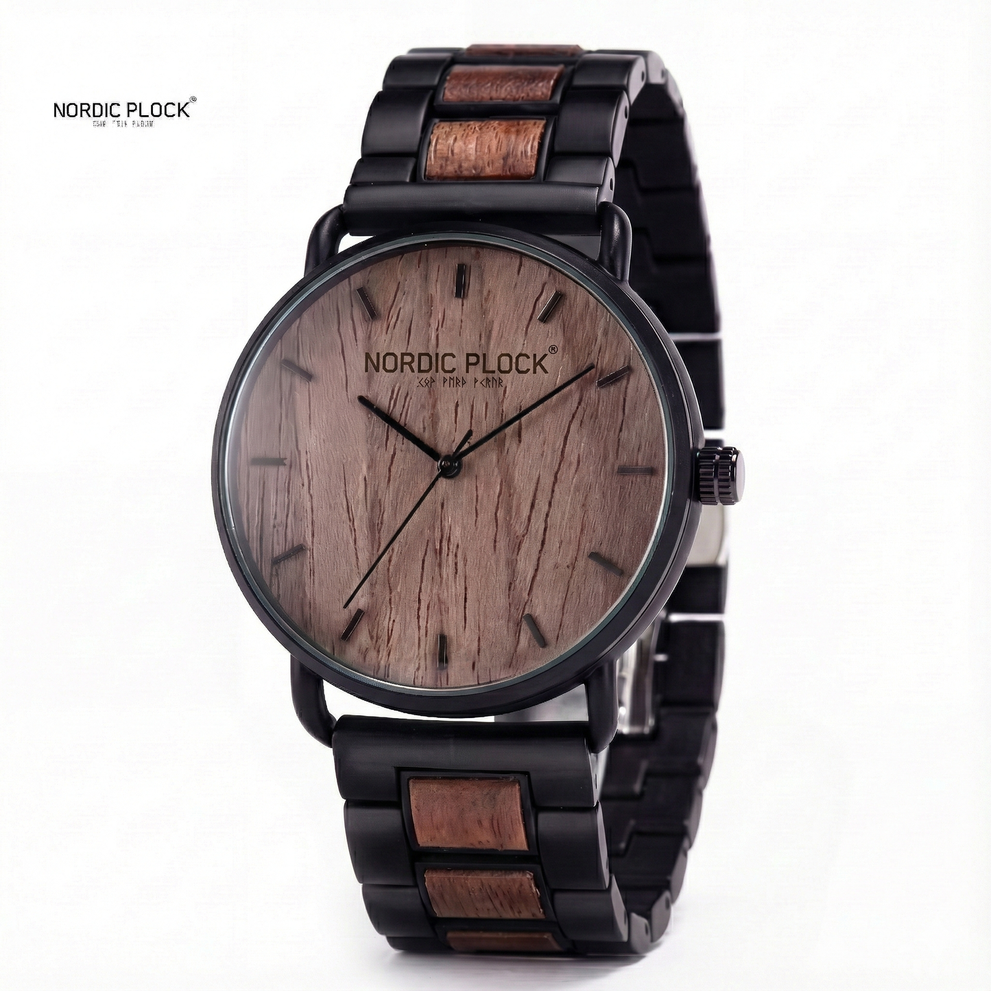 Wooden Watch for man - Zebrawood & Black Stainless Steel - Minimalist Analog Quartz