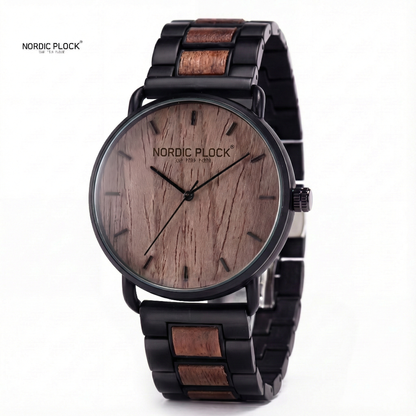 Wooden Watch for man - Zebrawood & Black Stainless Steel - Minimalist Analog Quartz