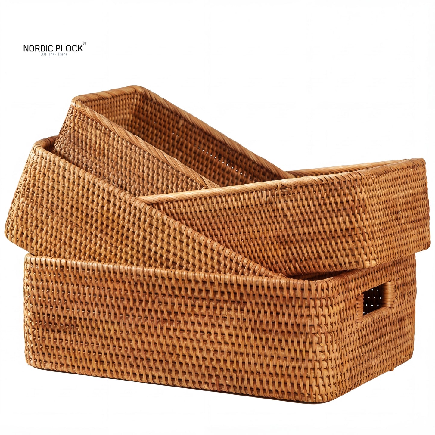 Nordic Handwoven Rattan Storage Basket - Rectangular Wicker Organizer Box for Shelves & Laundry
