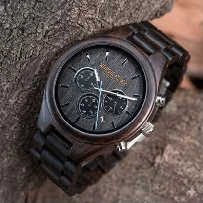 Wooden Watch for man - Zebrawood & Black Stainless Steel - Minimalist Analog Quartz