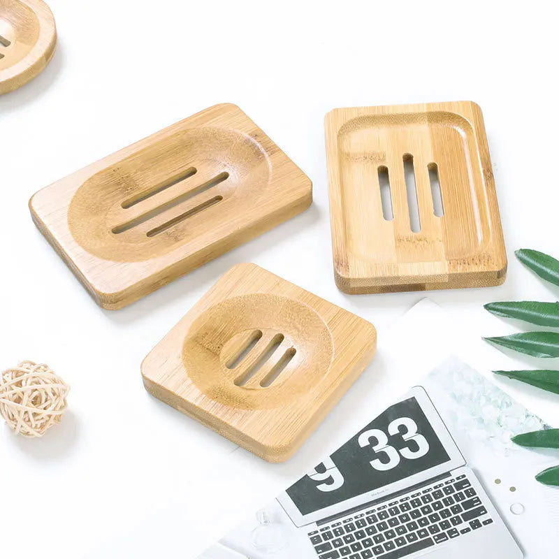 Natural Bamboo Soap Dish Holder - Eco Friendly Wooden Draining Tray for Bathroom & Kitchen