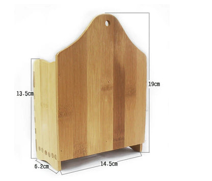 Bamboo Utensil Holder Wall Mounted Cutlery Drainer - 2-Compartment Wooden Kitchen Organizer for Chopsticks & Spoons