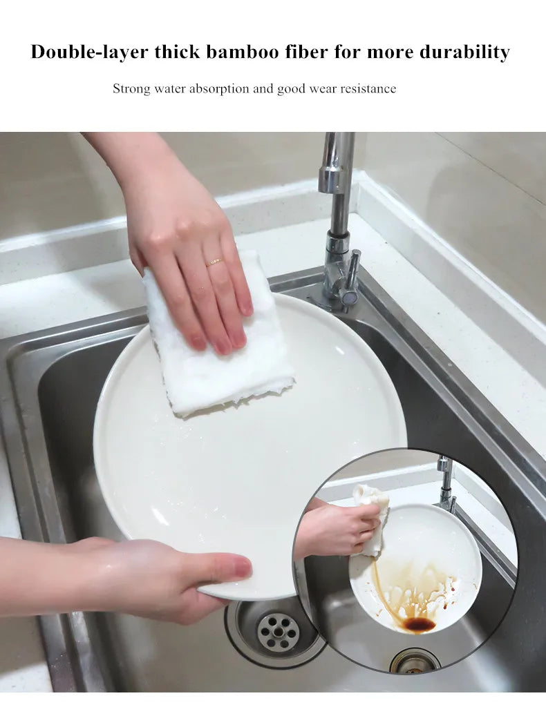 Bamboo Fiber Dish Cloths 10-Pack (23x18cm) - Oil-Free Anti-Grease Kitchen Cleaning Towels