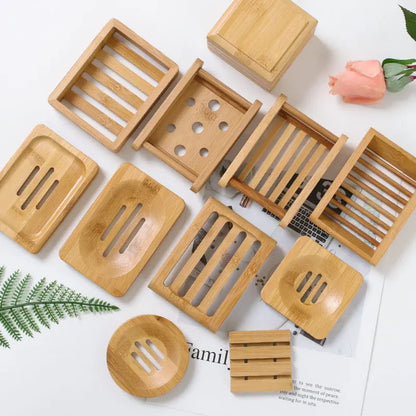 Natural Bamboo Soap Dish Holder - Eco Friendly Wooden Draining Tray for Bathroom & Kitchen