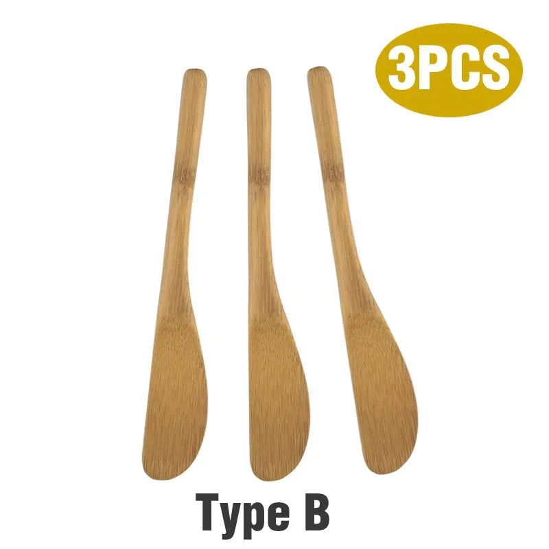 Eco-Friendly Bamboo Butter Knife Set (3-Pack) - Natural Wood Spreader for Jam, Cheese & Dips