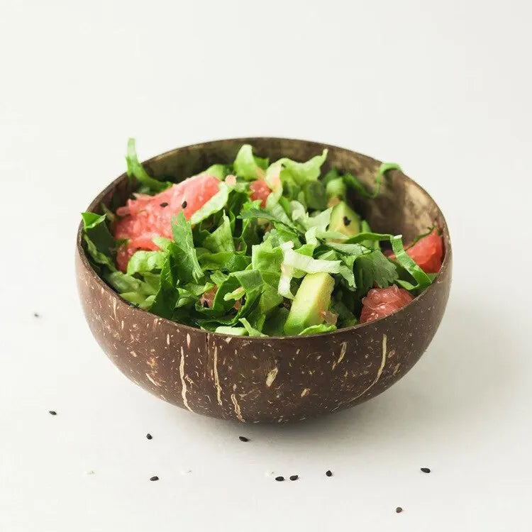 Natural Coconut Shell Bowls – Wooden Salad & Serving Bowls with Utensils | Eco-Friendly, Reusable for Breakfast, Parties & Dining