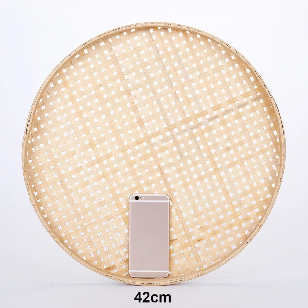 NordicNature Handwoven Bamboo Serving Tray & Wall Decor - Eco-Friendly Round Storage Basket