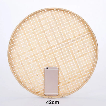 NordicNature Handwoven Bamboo Serving Tray & Wall Decor - Eco-Friendly Round Storage Basket
