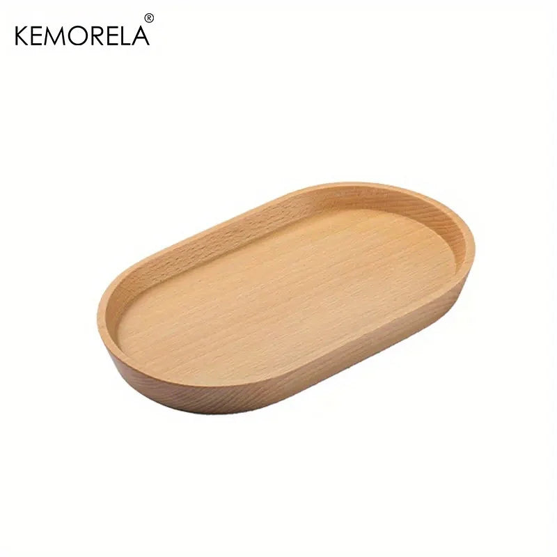 Japanese Wooden Dessert Plate – Solid Wood Round Snack Tray, Rustic Serving Dish for Fruit, Cake, and Tea – Eco-Friendly Tableware