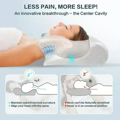 Anti-Neck Pain Memory Foam Pillow - Revolutionary 2-in-1 Dual Height Design (11.5cm/8cm), Ergonomic Contour Shape Eliminates Morning Stiffness, Wake Up Refreshed Every Day