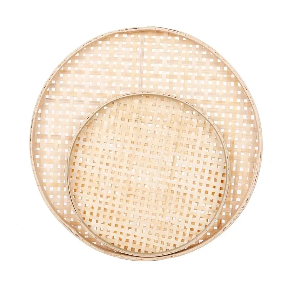NordicNature Handwoven Bamboo Serving Tray & Wall Decor - Eco-Friendly Round Storage Basket