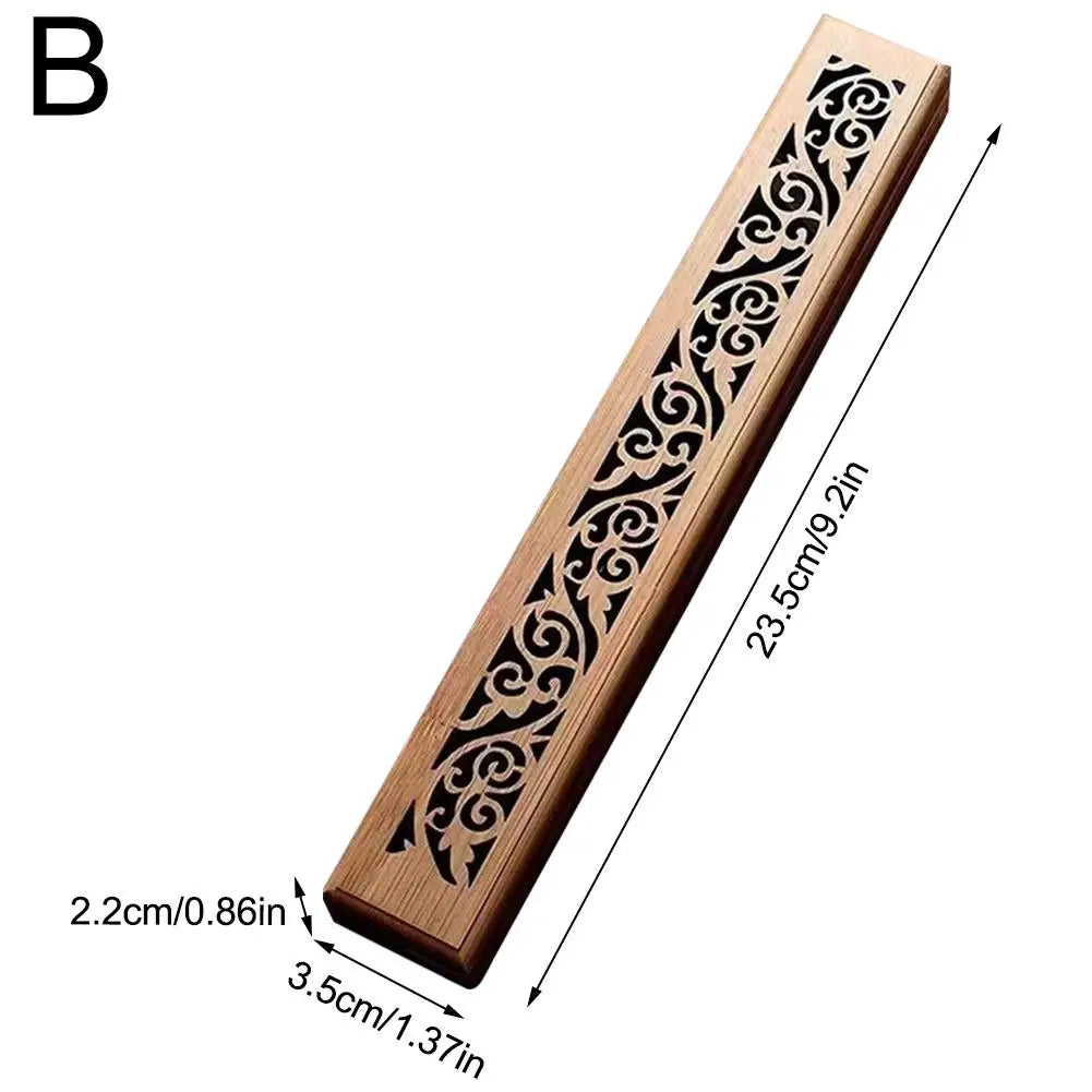 Bamboo Wooden Incense Burner Box - Fireproof Ash Catcher & Storage - 23.5cm Aromatherapy Holder