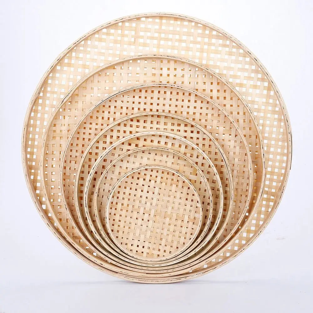 NordicNature Handwoven Bamboo Serving Tray & Wall Decor - Eco-Friendly Round Storage Basket